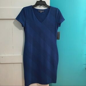 SHARAGANO Blue Planet/Black Sheath Dress